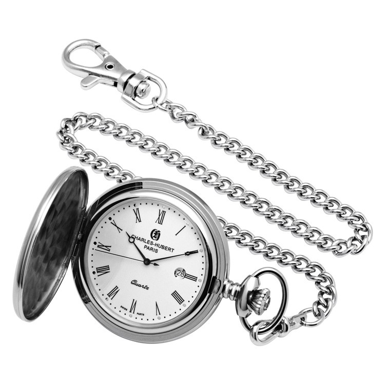 Stainless Steel Hunter Case Quartz Pocket Watch