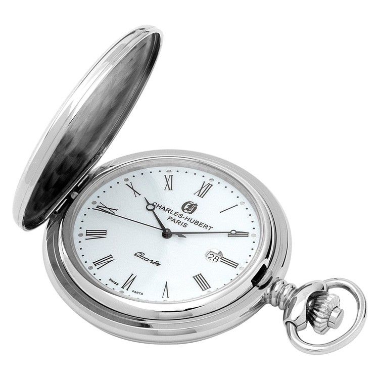 Stainless Steel Hunter Case Quartz Pocket Watch