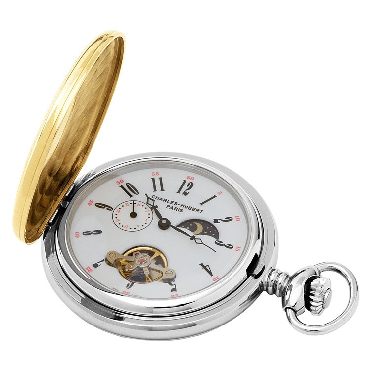Stainless Steel Two-Tone Demi Hunter Case Mechanical Pocket Watch