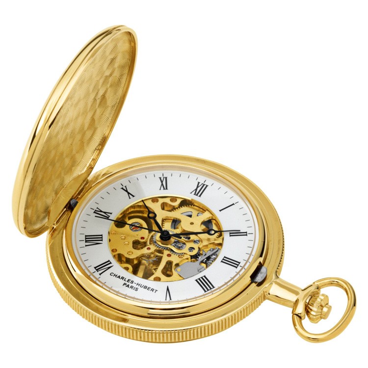 Gold-Plated Polished Finish Hunter Case Mechanical Pocket Watch