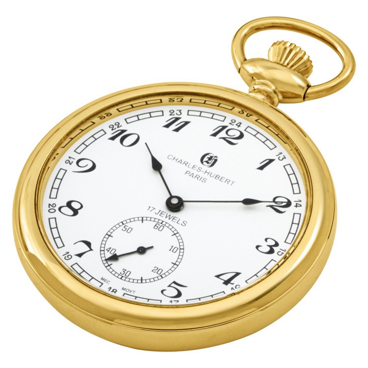 Gold-Plated Polished Finish Open Face Mechanical Pocket Watch