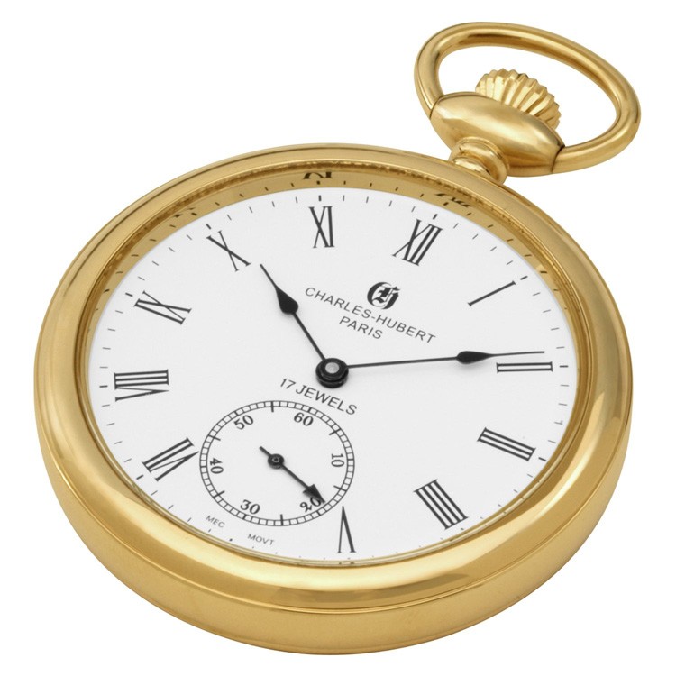 Gold-Plated Polished Finish Open Face Mechanical Pocket Watch