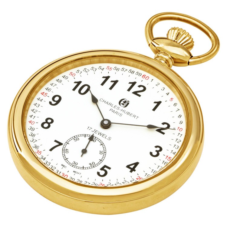 Gold-Plated Polished Finish Open Face Mechanical Pocket Watch