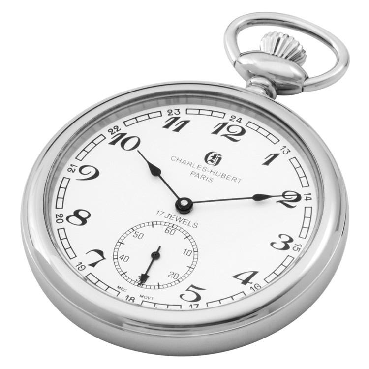 Polished Finish Open Face Mechanical Pocket Watch