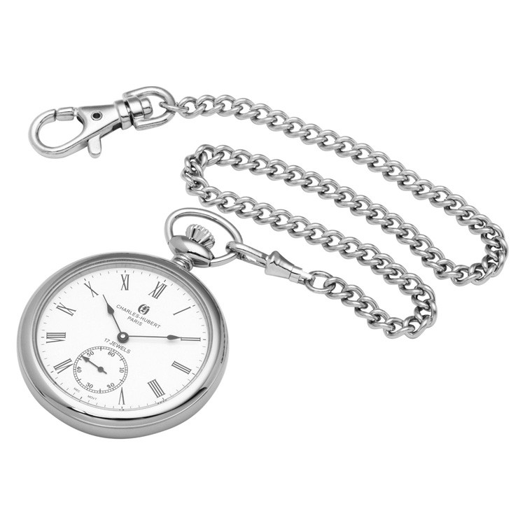 Polished Finish Open Face Mechanical Pocket Watch