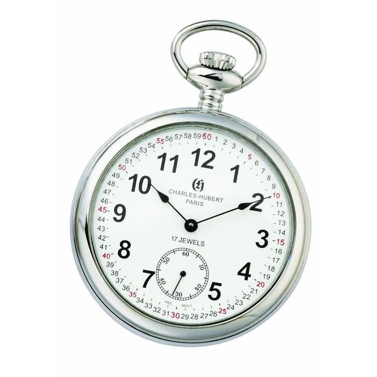 Polished Finish Open Face Mechanical Pocket Watch