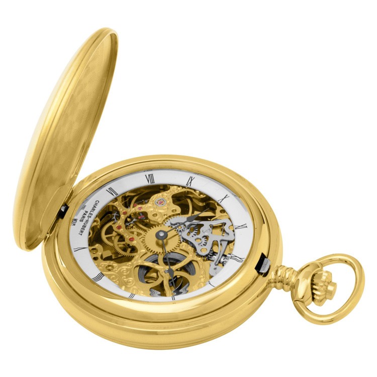 Gold-Plated Brushed Finish Double Hunter Case Mechanical Pocket Watch