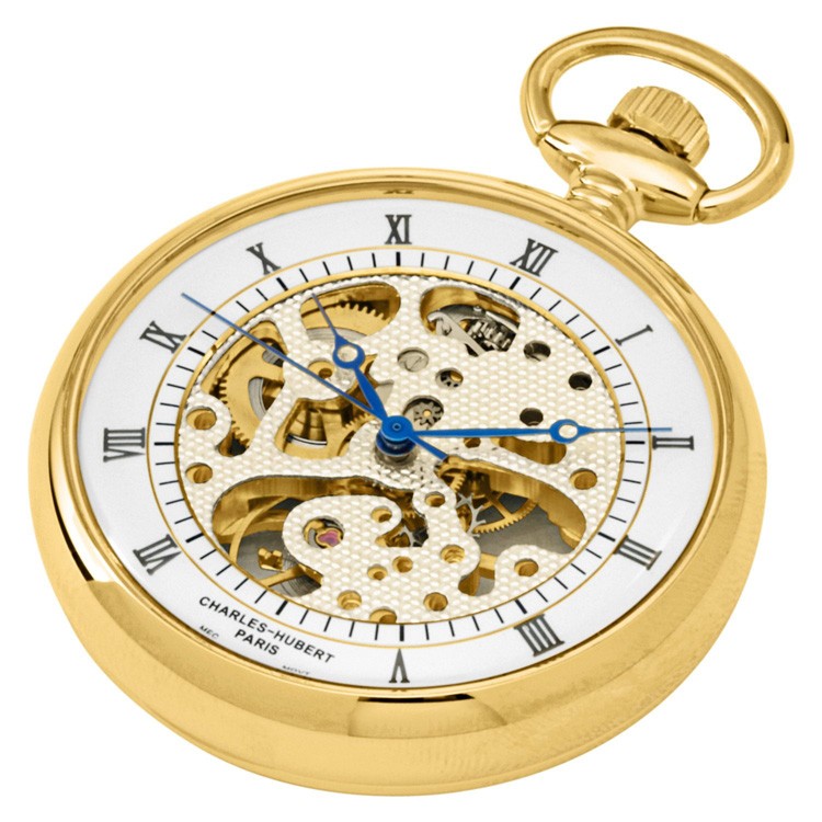 Gold-Plated Polished Finish Open Face Mechanical Pocket Watch