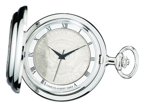 Genuine U.S. Half Dollar Coin Hunter Case Quartz Pocket Watch