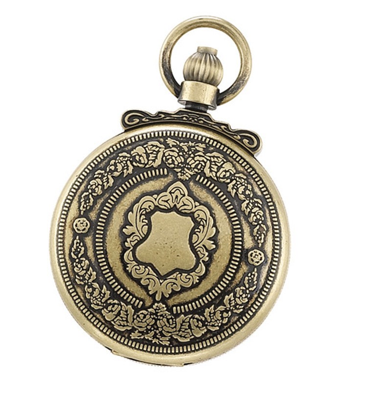 Gold-Plated Antiqued Finish Hunter Case Quartz Pocket Watch