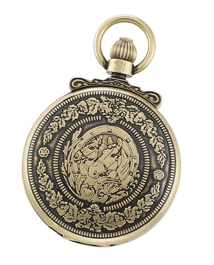 Gold-Plated Antiqued Finish Hunter Case Mechanical Pocket Watch
