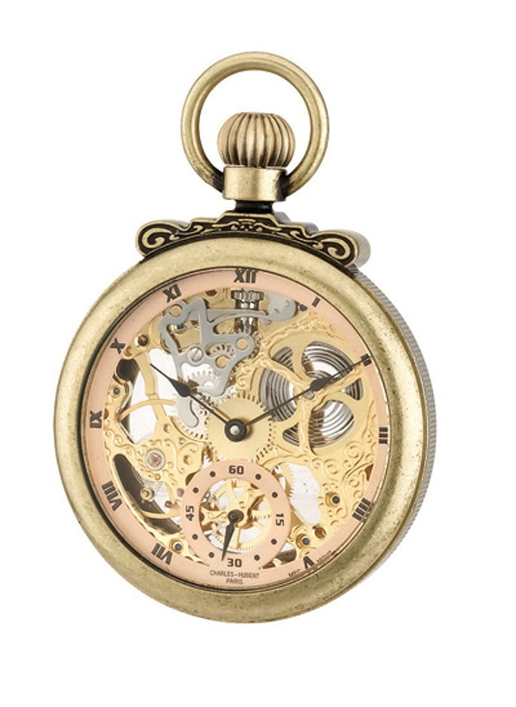 Gold-Plated Antiqued Finish Open Face Mechanical Pocket Watch
