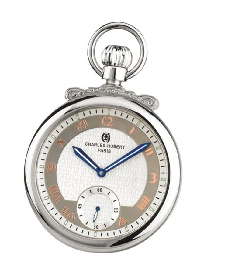 Polished Finish Open Face Mechanical Pocket Watch