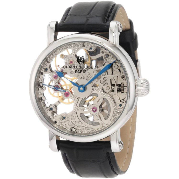 Charles-Hubert Men's Stainless Steel Skeleton Dial Mechanical Watch #3887-B