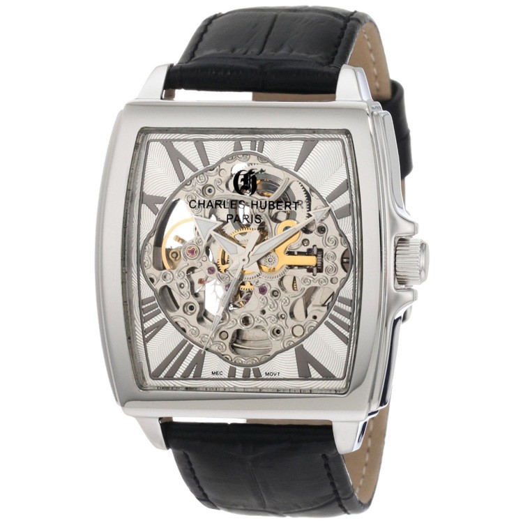 Charles-Hubert Men's Stainless Steel Skeleton Dial Automatic Watch #3888-B