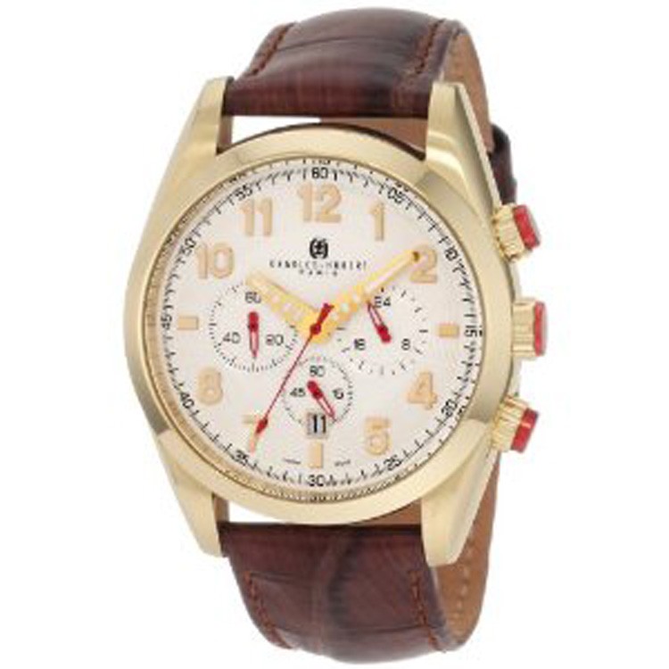 Charles-Hubert Men's Gold-Plated Stainless Steel White Dial Chronograph Watch #3895-G
