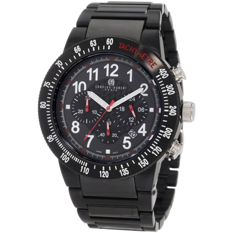 Charles-Hubert Men's Stainless Steel Black Dial Chronograph Watch #3896-B