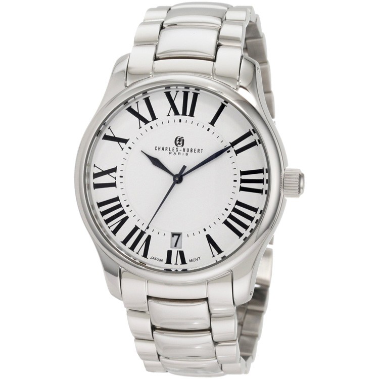 Charles-Hubert Men's Stainless Steel White Dial Quartz Watch #3897-W