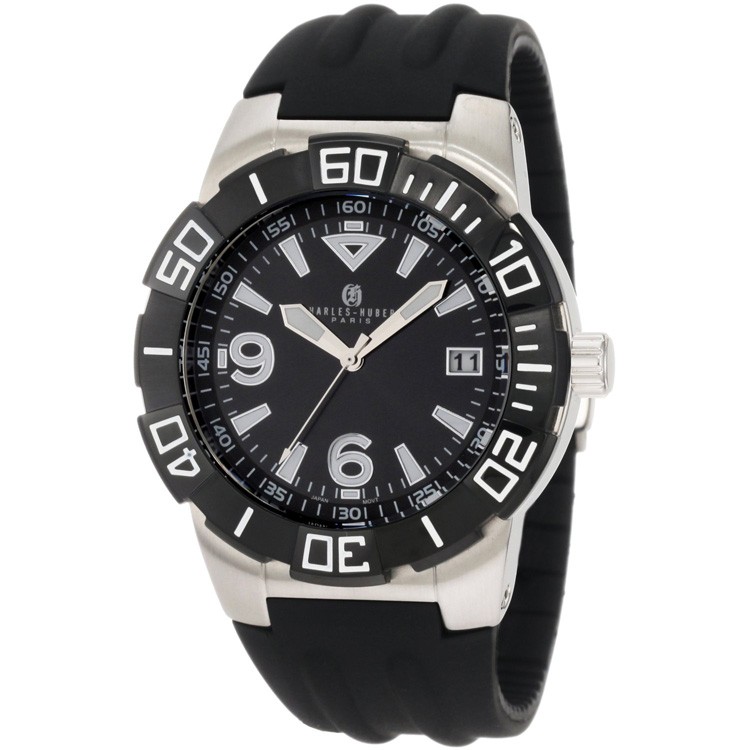 Charles-Hubert Men's Stainless Steel Black Dial Quartz Watch #3899-B