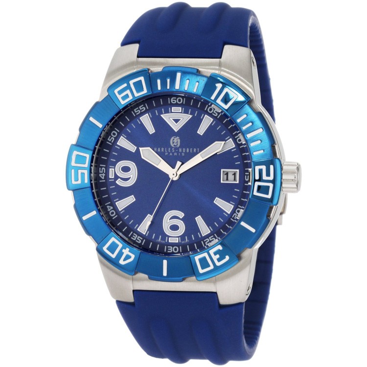 Charles-Hubert Men's Stainless Steel Blue Dial Quartz Watch #3899-E