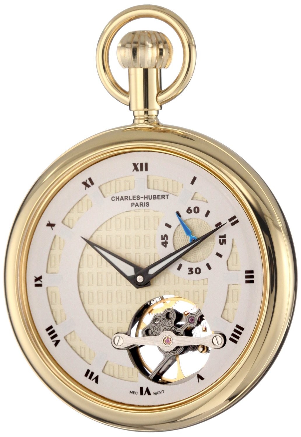 Charles-Hubert Paris Gold-Plated Open Face Mechanical Pocket Watch
