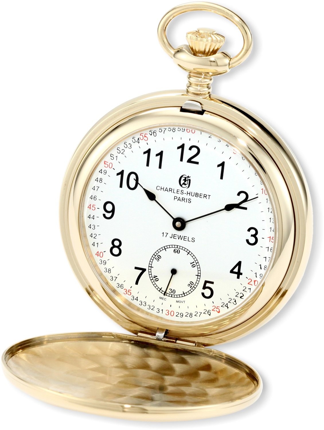 Charles-Hubert Paris Gold-Plated Stainless Steel Polished Finish Double Hunter Case Mechanical Pocket Watch