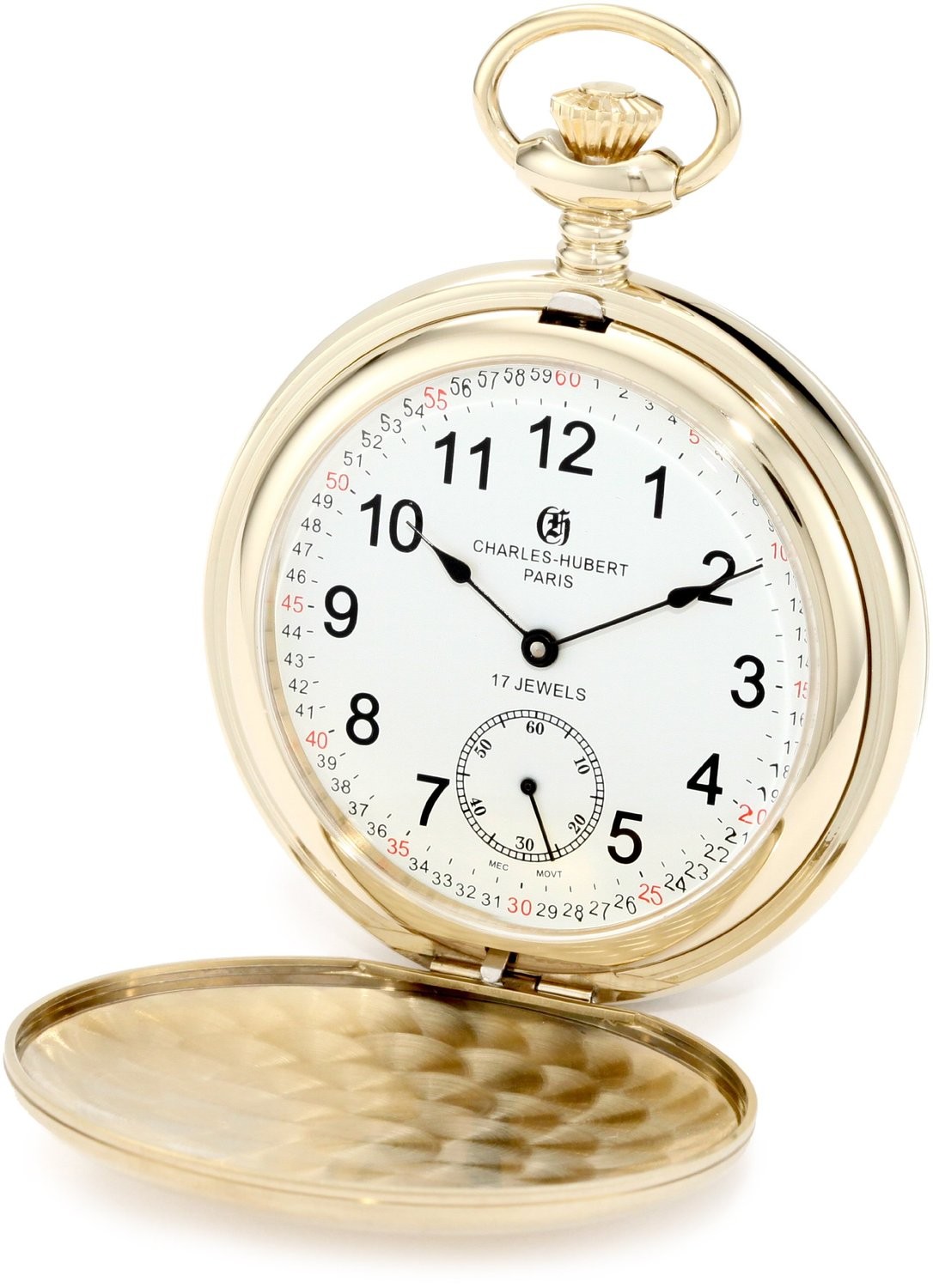 Charles-Hubert Paris Gold-Plated Stainless Steel Satin Finish Double Hunter Case Mechanical Pocket Watch