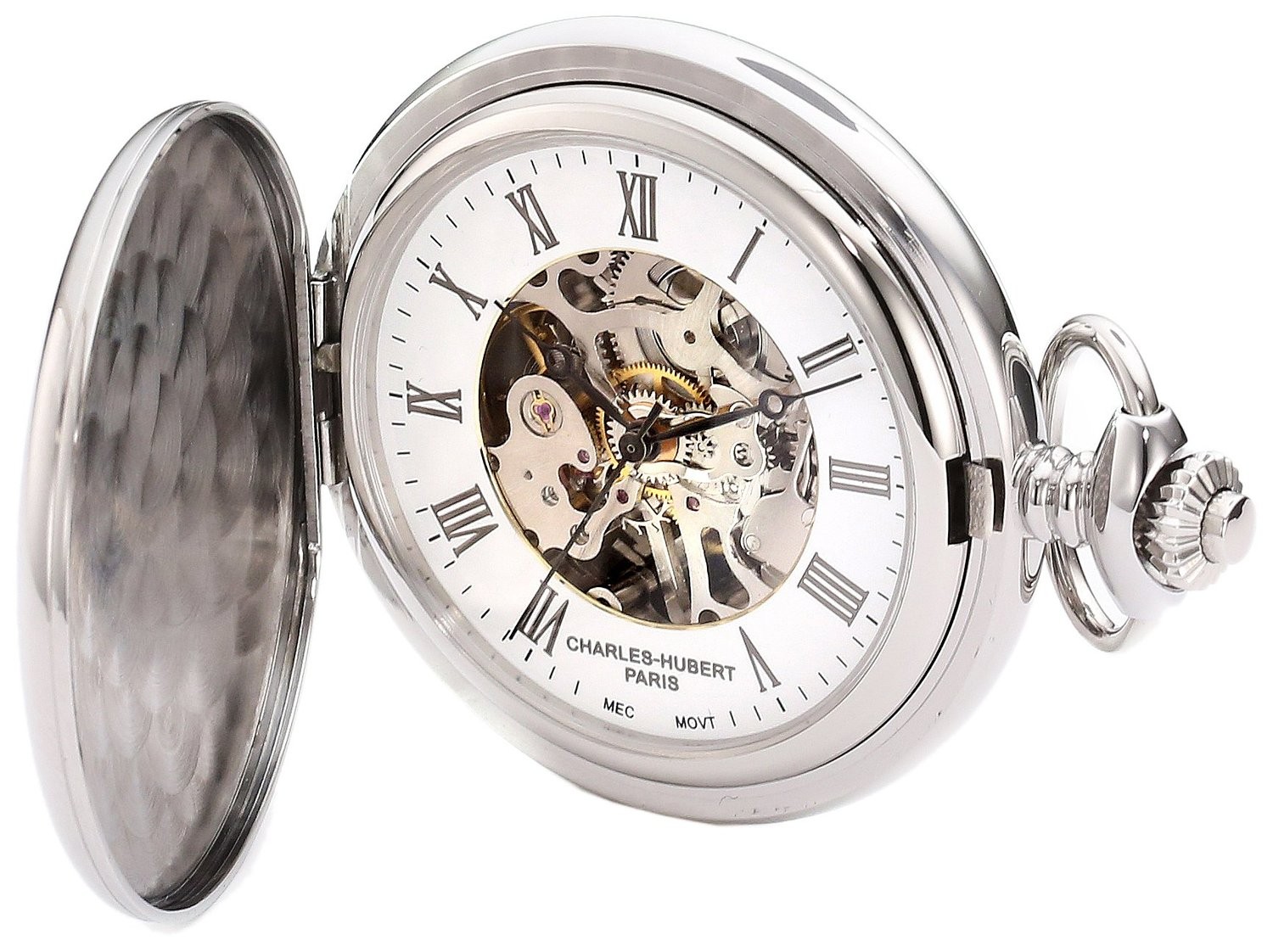 Charles-Hubert Paris Stainless Steel Hunter Case Mechanical Pocket Watch