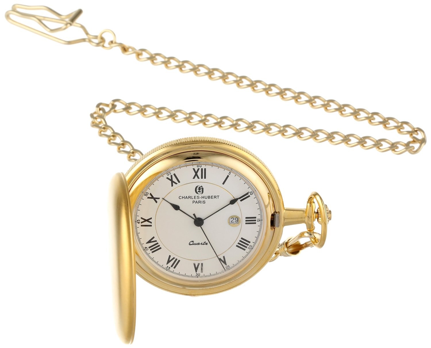 Charles-Hubert Paris Gold-Plated Satin Finish Hunter Case Quartz Pocket Watch