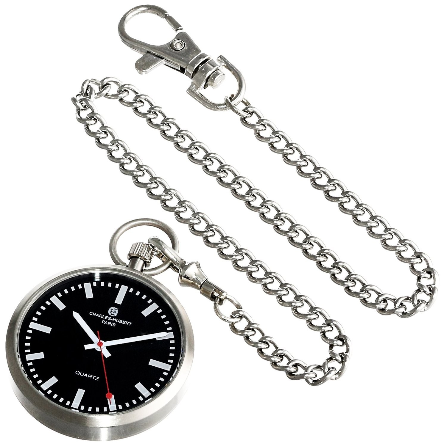 Charles-Hubert Paris Stainless Steel Open Face Quartz Pocket Watch
