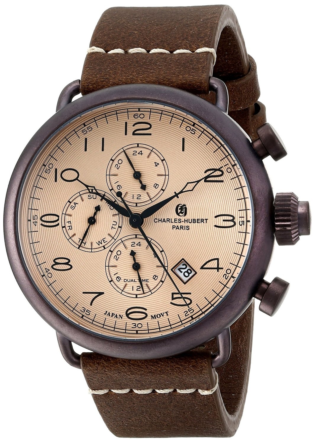 Charles-Hubert Paris Men's Brown Plated Stainless Steel Dual Time Quartz Watch