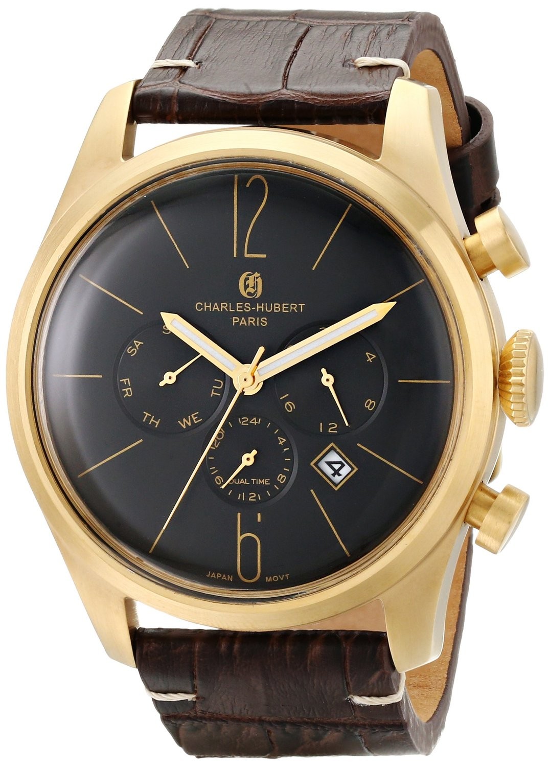 Charles-Hubert Paris Men's Gold-Plated Stainless Steel Dual Time Quartz Watch