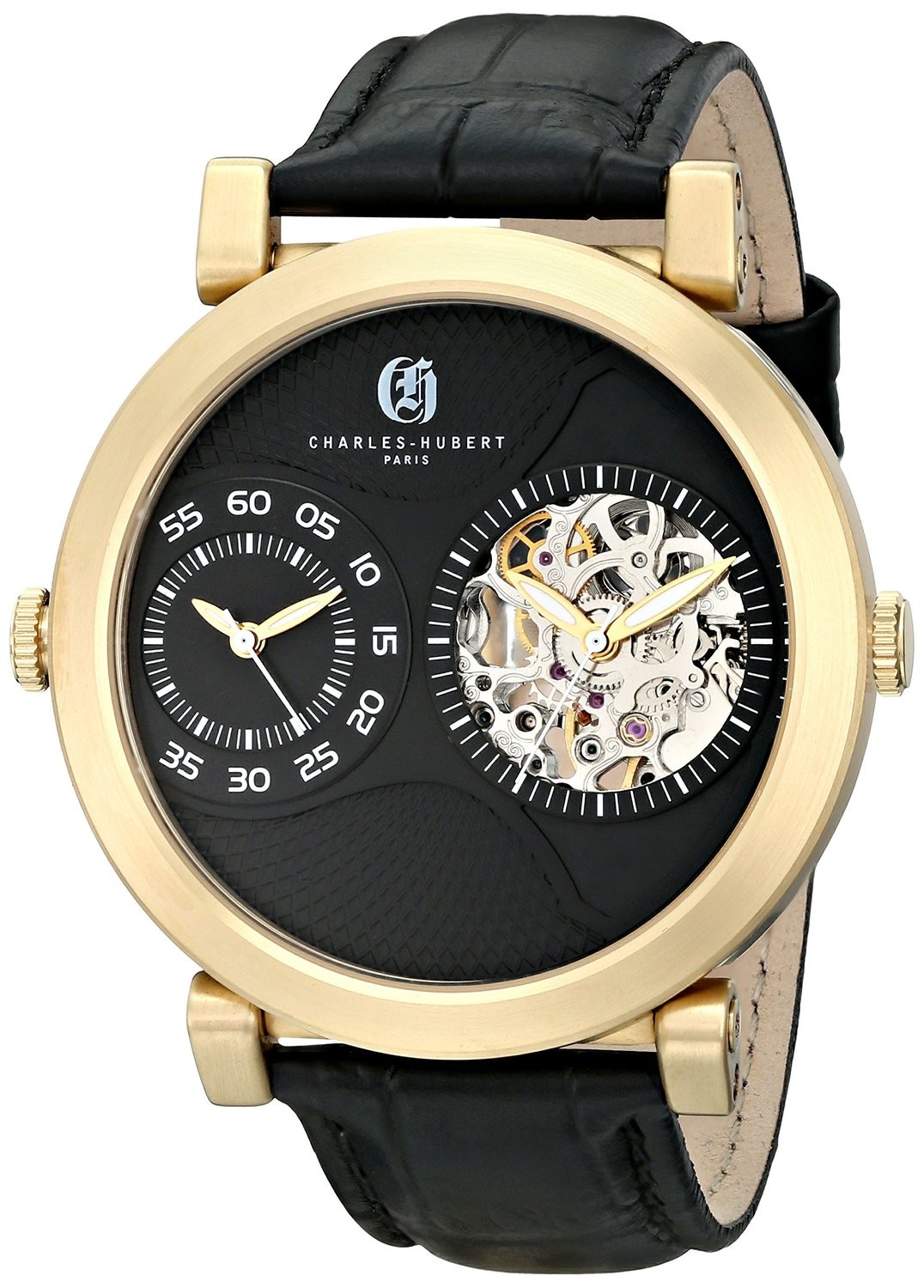 Charles-Hubert Paris Men's Gold-Plated Stainless Steel Dual Time Mechanical and Quartz Watch