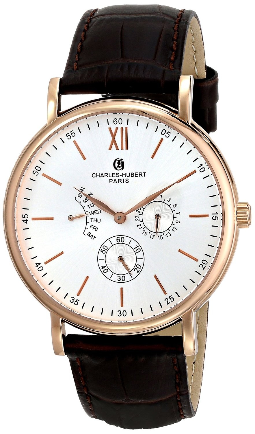 Charles-Hubert Paris Men's Rose-Gold Plated Stainless Steel Multifunction Quartz Watch