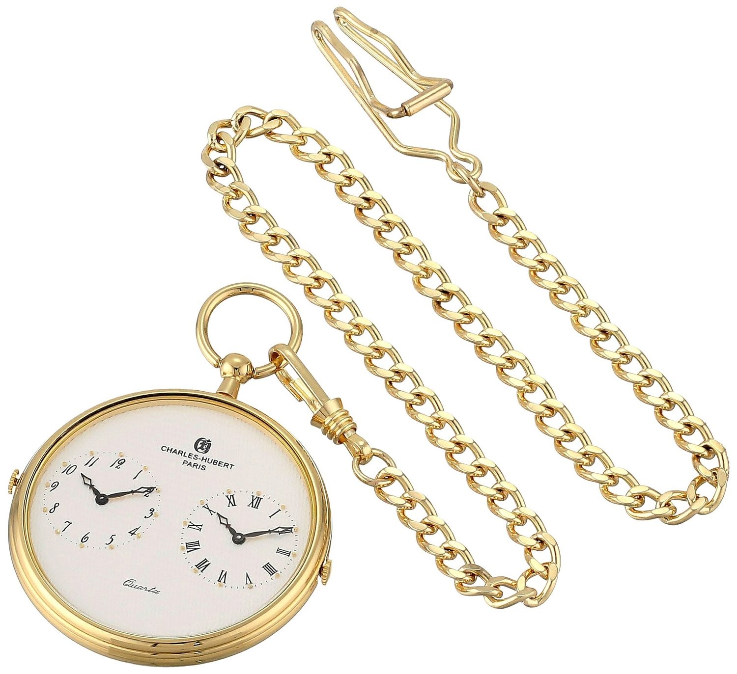 Charles-Hubert Paris Gold-Plated Dual Time Quartz Pocket Watch