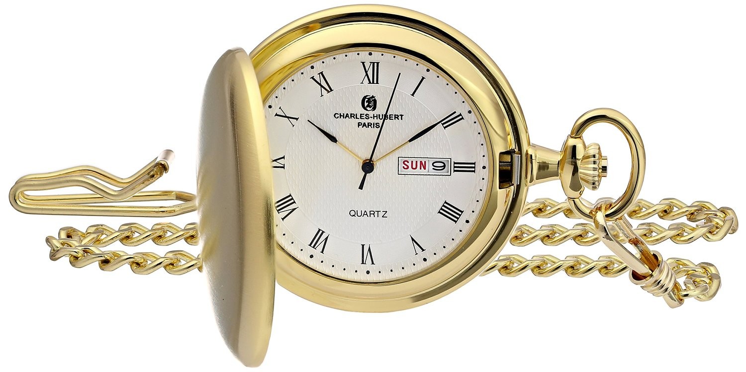 Charles-Hubert Paris Gold-Plated Satin Finish Hunter Case Quartz Pocket Watch