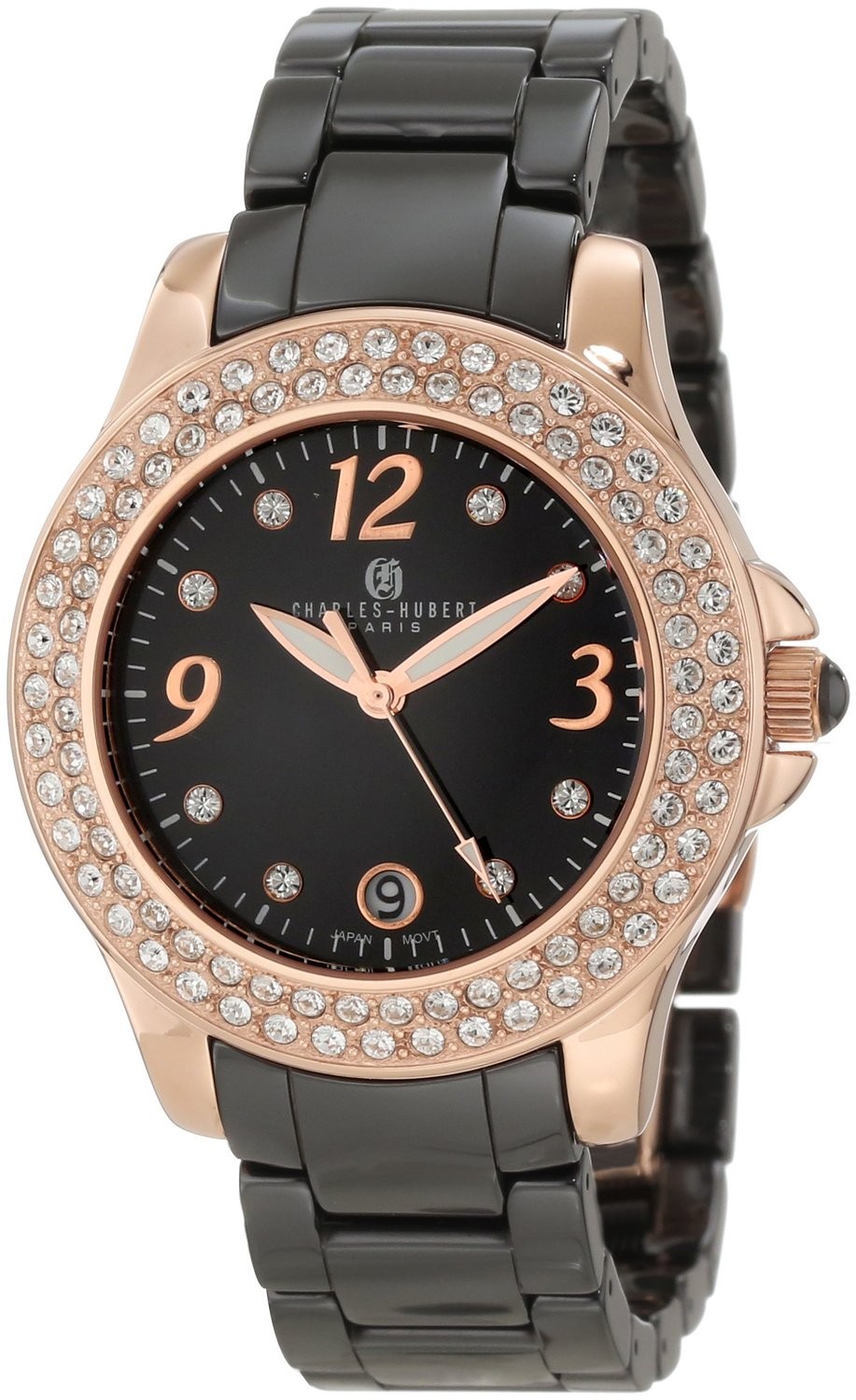 Charles-Hubert Paris Women's Rose-Gold Plated Stainless Steel and Ceramic Quartz Watch 
