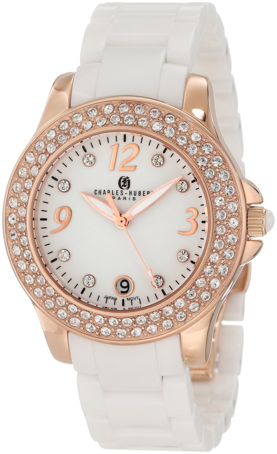 Charles-Hubert Paris Women's Rose-Gold Plated Stainless Steel and Ceramic Quartz Watch 