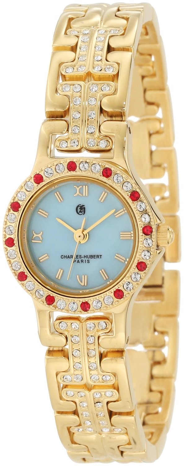 Charles-Hubert Paris Women's Gold-Plated Quartz Watch with 4 Interchangeable Bezels