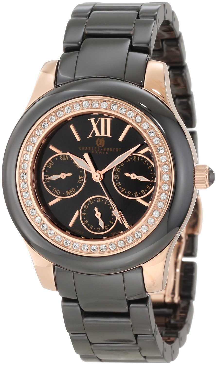 Charles-Hubert Paris Women's Rose-Gold Plated Stainless Steel and Ceramic Quartz Watch