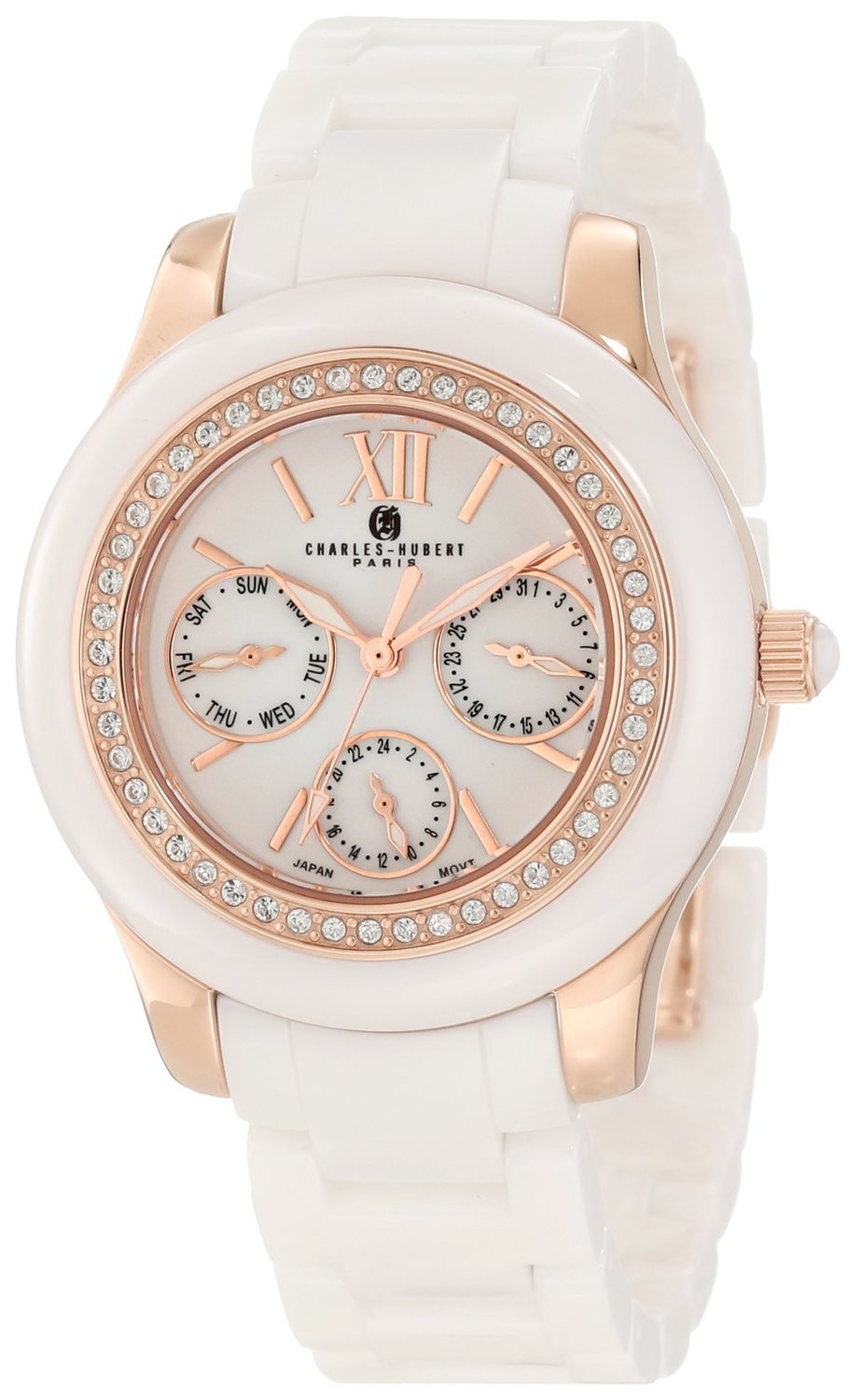 Charles-Hubert Paris Women's Rose-Gold Plated Stainless Steel and Ceramic Quartz Watch 