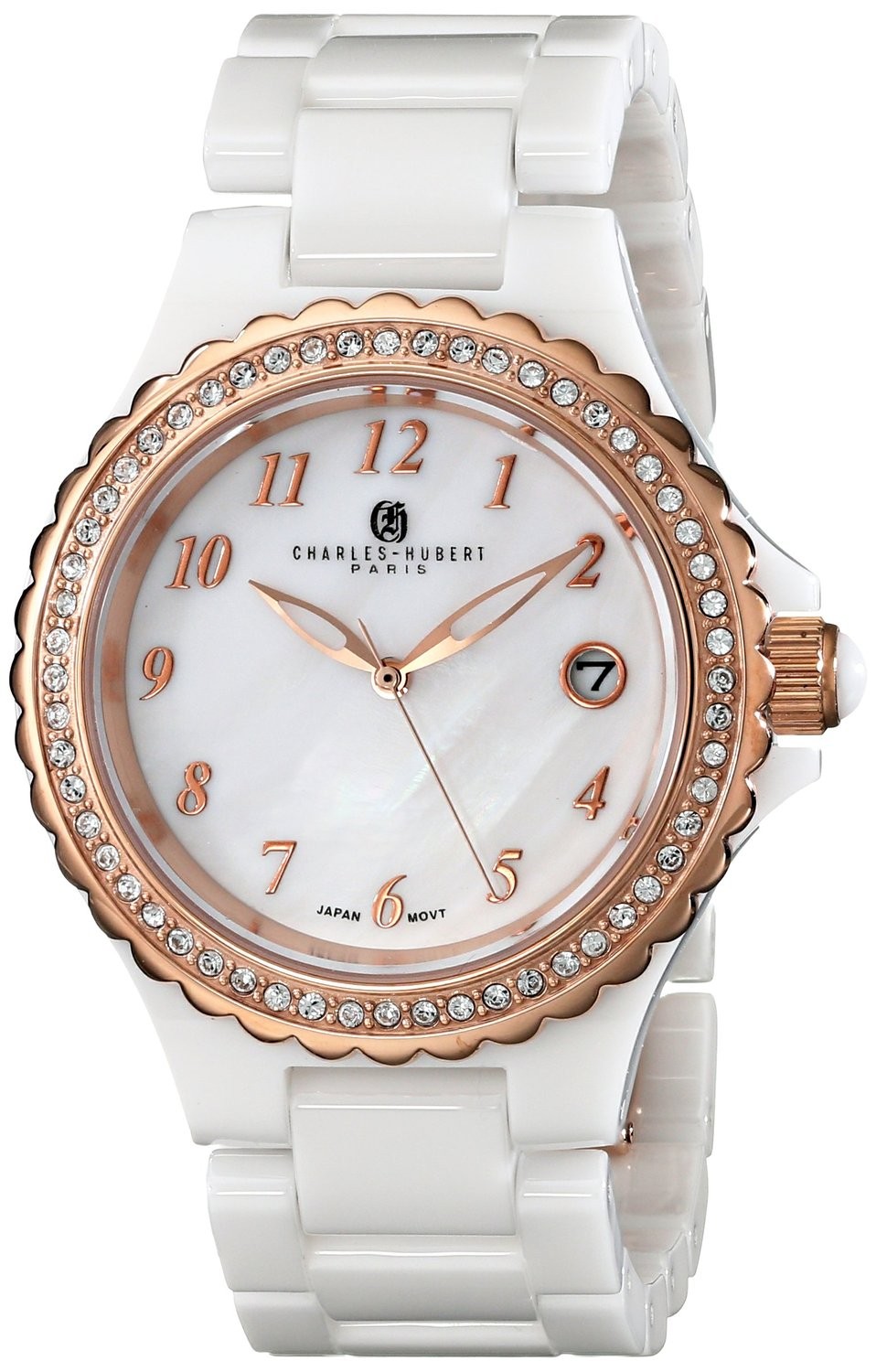 Charles-Hubert Paris Women's White Ceramic Quartz Watch