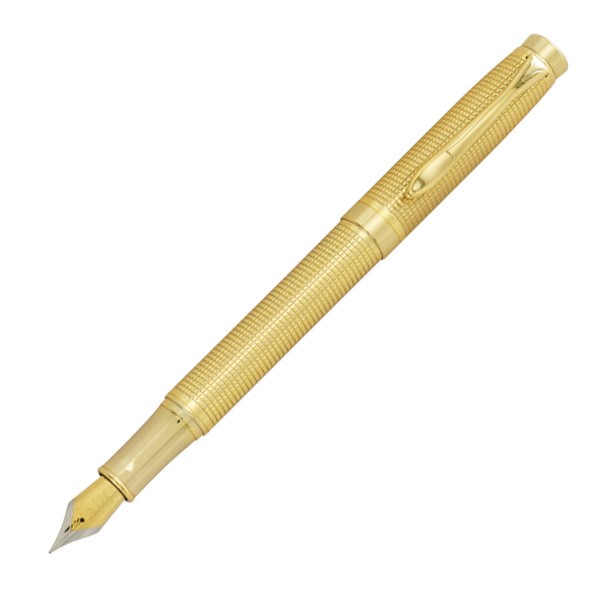 Gold Cross Hatch With Zirconia Fountain Pen