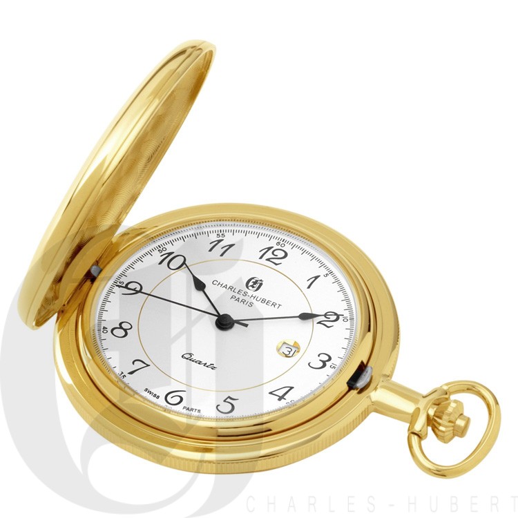 Gold-Plated Polished Finish Hunter Case Quartz Pocket Watch
