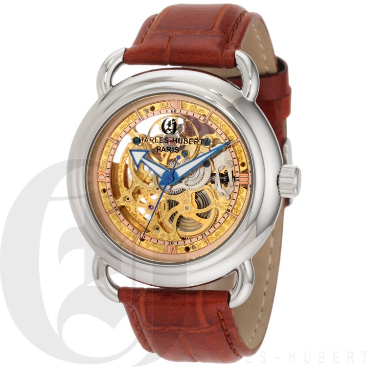 Charles-Hubert Men's Stainless Steel Skeleton Dial Automatic Watch #3889-A
