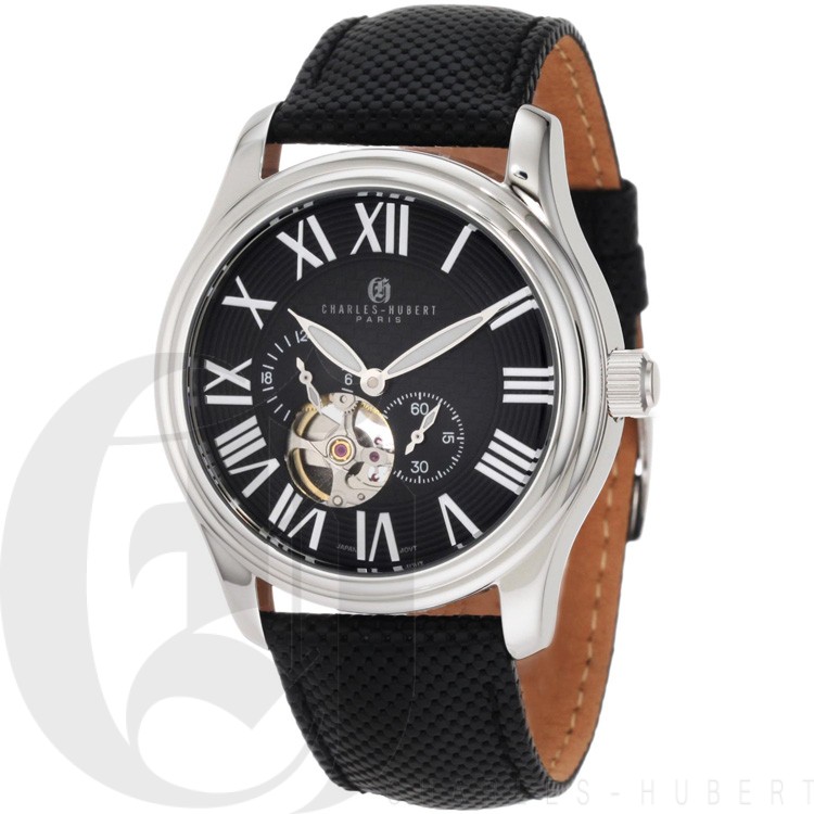 Charles-Hubert Men's Stainless Steel Black Dial Automatic Watch #3894-B
