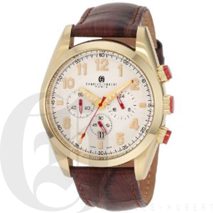 Charles-Hubert Men's Gold-Plated Stainless Steel White Dial Chronograph Watch #3895-G