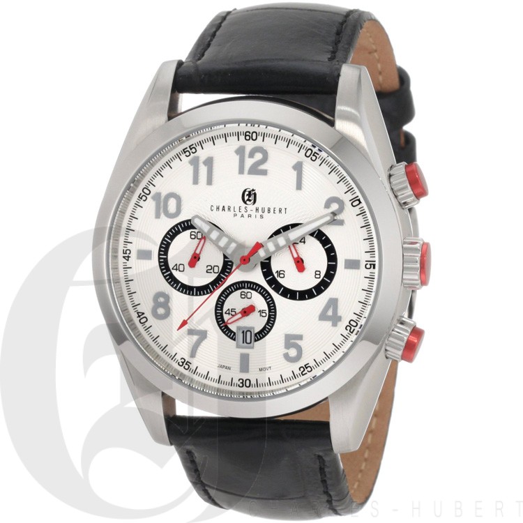 Charles-Hubert Men's Stainless Steel White Dial Chronograph Watch #3895-W