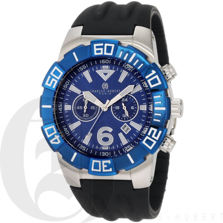Charles-Hubert Men's Stainless Steel Blue Dial Chronograph Watch #3898-BE