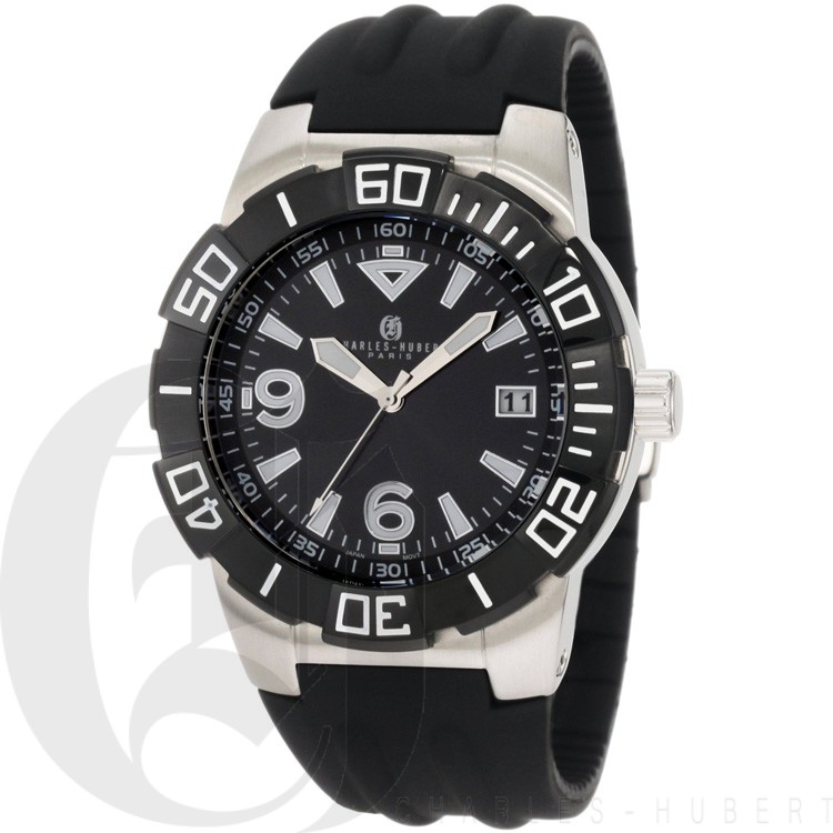 Charles-Hubert Men's Stainless Steel Black Dial Quartz Watch #3899-B